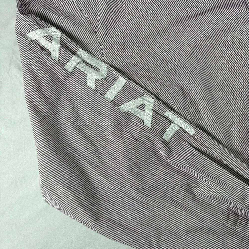 Ariat ReAL Button Down Shirt Womens 1X Purple Striped Logo Sleeve Western - Picture 2 of 12